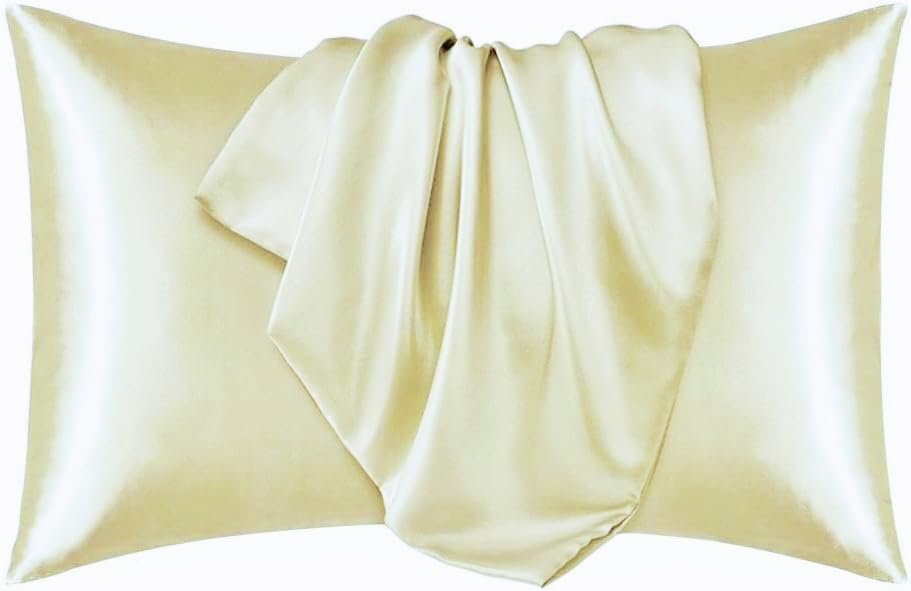 Juwenin Silk Pillowcases Queen Standard For Facial Beauty Hair Health Face Care prevent wrinkles Hidden Zipper Set Of 2pcs (Beige)