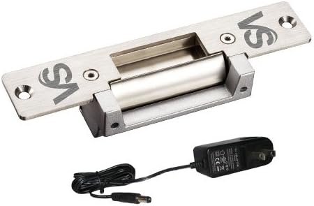 FPC-5395 Vsionis VIS-EL105-FSESA 2,200lbs Electric Door Strike Long Face Plate for Wood and Metal Doors 12v Fail Safe and Fail Secure Adjustable N/C and N/O with Power Supply