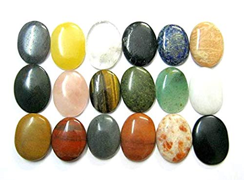 Sixteen Gemstone Worry Stones Set crystal healing Reiki men women Gift Thumb Stones Wellness Positive Energy Meditation