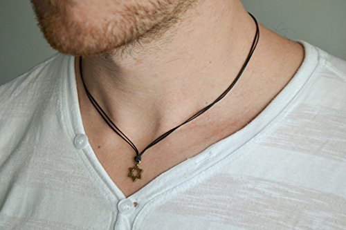 Shani & Adi JewelryStar of David necklace for men bronze David star pendant men's necklace black string Jewish gift for him Hebrew Jewelry from Israel judaica