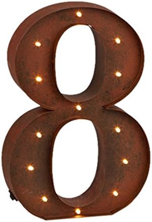 The Gerson Company LED Lighted Numeral ''8" Decorative Sign, 12", Rustic Brown
