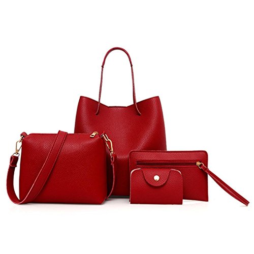 Clearance!4Pcs Women Bags,Todaies Women Pattern Leather Handbag+Crossbody Bag+Messenger Bag+Card Package Pink,Brown,Black,Gray,Red 2018 (4PCS, Red)