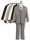 5-Piece Boys Formal Suit Shirt & Vest, Charcoal, Black, White, Navy-Sizes 1-20