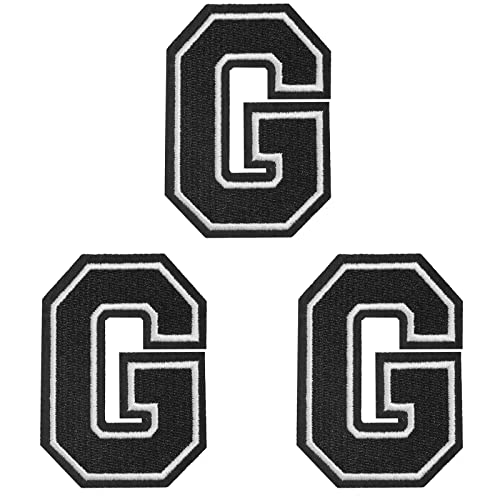 TACVEL 3 Pieces Iron on Letter Patch, Full Embroidery Letter Patch, Iron Alphabet Letter A-Z Iron on Sew on Patches for Clothes, Dress, Hat, Socks, Jeans, DIY Accessories, 3.14inch (Black, G)