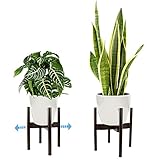 Oak & Boo Adjustable Plant Stand Mid Century Modern for Indoor Outdoor Planters 100% Bamboo Wood – Adjustable Width 9” to 12” Fits Tall and Large Pots (Planter Pot Not Included)