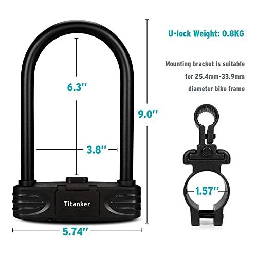 Titanker Bike U Lock Combination, Bicycle Lock Heavy Duty Anti Theft