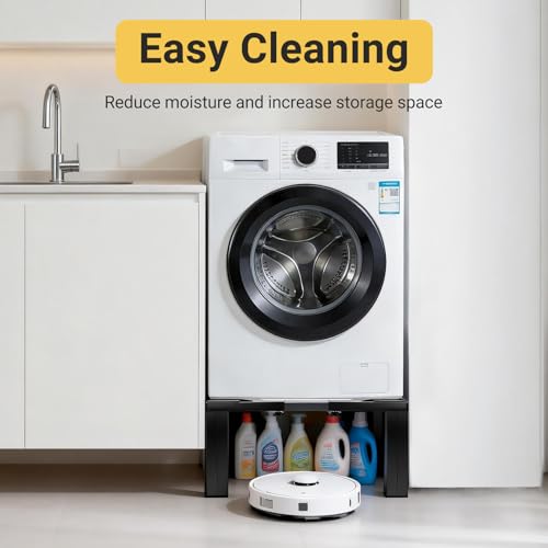 Humagineer Adjustable Black Stainless Steel Washing Machine Holder, Adjustable Range 54-73 cm, Universal Washing Machine Booster 30 cm Height, Load Capacity 500 kg
