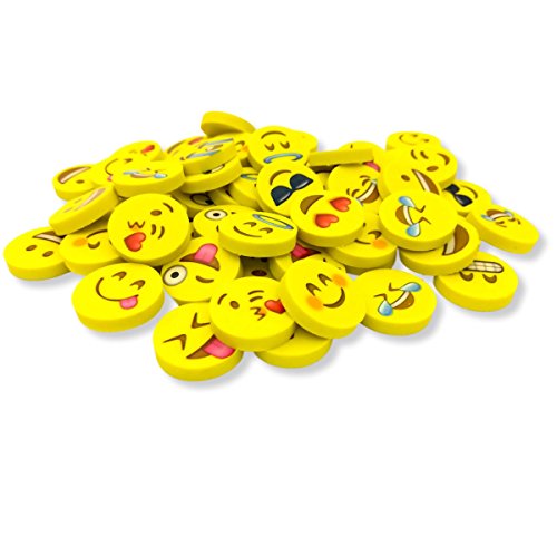 O'Hill Pack of 60 Pack Emoji Pencil Erasers 16 Emoticons Novelty Erasers for Easter Egg Fillers Party Favors School Classroom Prizes Rewards