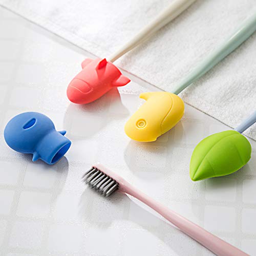 Auch 4Pcs Cute Cartoon Silicone Travel Toothbrush Holder Covers Toothbrush Case for Home, Travel, Outdoor Indoor Camping - Thumbnail 2