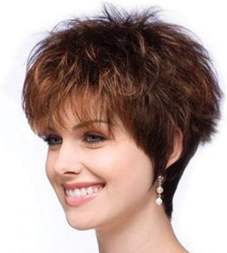 LEJIMEI Short Wigs for White Women Reddish Brown Bob Wigs with Bangs Heat Resistant Synthetic Hair Wigs Natural Looking Fashion Full Wigs + Free Wig Cap