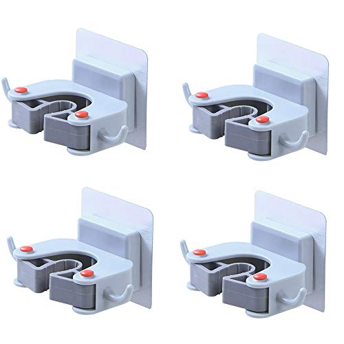 Mop Broom Holder, Sageme Self Adhesive Broom Gripper Tool Storage Hanger Organizer Rack for for Kitchen Garden Garage Laundry and Offices (Blue, 4 Pack)