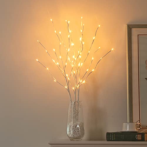 Vanthylit 3PK 30'' Lighted Pathway Light White Willow Twig Branches with 60 LED Warm White