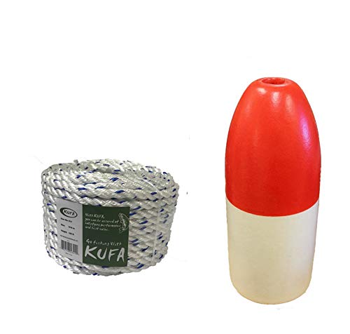 KUFA Sports 11" Red/white Bullet float and 5/16" x100' Non-Lead Sinking rope set for Crab Pot (FWM-100)