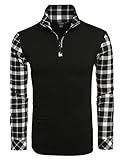 COOFANDY Men's Long Sleeve Polo Shirts Casual Slim Fit Zipper Plaid Polo T Shirts