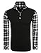 COOFANDY Men's Long Sleeve Polo Shirts Casual Slim Fit Zipper Plaid Polo T Shirts