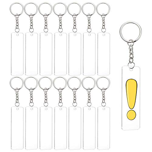 BENECREAT 15PCS Acrylic Keyring Blanks 3x1 Inch Rectangle Acrylic Clear Keychain Blanks with 20PCS Jump Rings, 1PC Storage Box for DIY Projects and Crafts