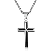 MOOSKI Cross Necklace for Men,Stainless Steel Mens Cross Necklaces Silver Black Cross Pendant Necklace Jewelry Gift Cross Chain for Men