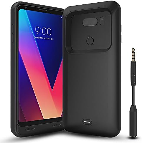 ALCLAP LG V30 Battery Case with Audio Jack Cable, 4400mAh Portable Charging Case Extended Rechargeable Power Charger Case Compatible LG V30(6 inch)-Black