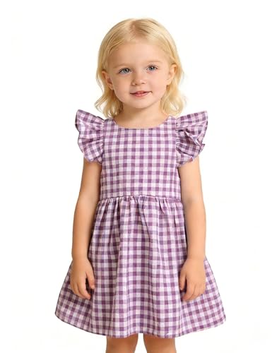 ROYLAMP Summer Girls Gingham Dress Ruffle Sleeves Back Bow Cute Toddler Dresses for Casual Play Purple 7-8T at Amazon