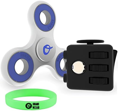 Organic Wizzard Fidget Cube and Spinner Bundle - Tri-Spinner Fidget Toy for Anxiety - Premium Quality EDC Focus Toy for Kids &amp; Adults - Best Stress Reducer, Giving Up Smoking Relaxation Toys (Black)