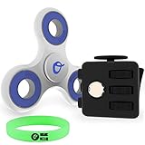 Organic Wizzard Fidget Cube and Spinner Bundle - Tri-Spinner Fidget Toy for Anxiety - Premium Quality EDC Focus Toy for Kids & Adults - Best Stress Reducer, Giving Up Smoking Relaxation Toys (Black)