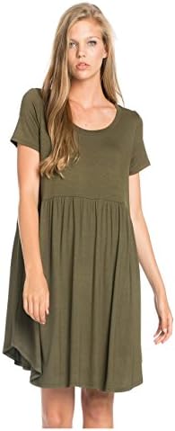 My Space Clothing Women's Comfy Loose Fit Babydoll Knit Jersey Dress(Small, Olive)