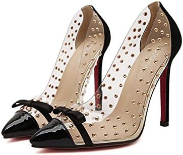 San Hojas Red Sole High Heels with Bow Pointed Toe (9, black)