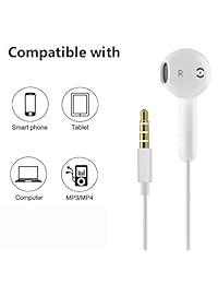 2 Pack 3.5mm Earbuds Ear Buds in Ear Headphones Wired Earphones with Mic Stereo and Volume Control Waterproof Metal Wired Earphone Compatible with Smartphone, MP3 MP4 Player and Tablet (White)