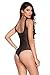 Cfanny Women's One Piece Swimsuit Floral Applique Sheer Mesh Bathing Suits Bodysuit Clubwear Top,Black,Large