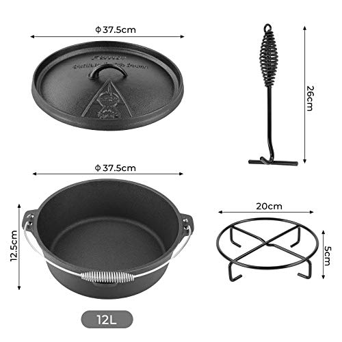femor Dutch Oven, 12 Quart Cast Iron Pre Seasoned Casserole Pot