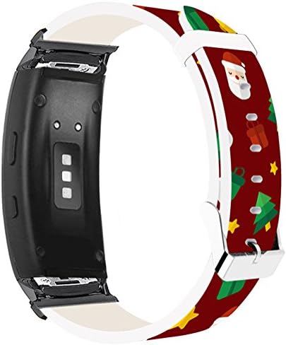 Galaxy Gear Fit2 Pro Bands Leather Replacement &amp; Compatible Strap For Samsung Galaxy Gear Fit 2/Fit2 Pro Straps Black Connectors + Christmas Printing Theme Design Red Green Gift
