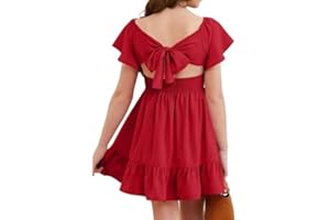 DOKOTOO KIDS Girls Elegant Ruffle Short Sleeve Back Tie Dresses 6-13 Years Old