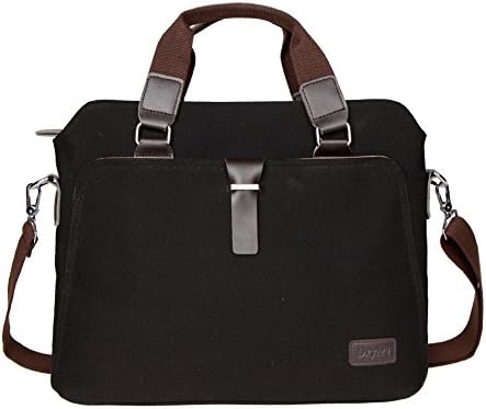 Freeprint Vintage Canvas Messenger Bag Shoulder Briefcase with Padded Laptop Sleeve, Black