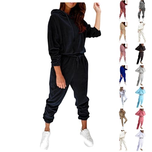 Nuaoxyeu 2 Piece Outfits Women Women's Tracksuits Sets 2 Piece Gym Sets Fleece Hoodie and Trousers Sports Suits Solid Color Co Ord Lounge Wear Casual Yoga Suit