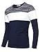 KAIUSI Men's Color Block Contrast Crew Neck Long Sleeve Casual T-Shirt Top Large Blue #2