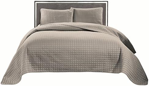 Williom Town Prewashed 3 PC Solid Color Quilted Pattern Coverlet Quilt Set, Khaki, King