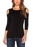 Mippo Womens Sexy Off The Shoulder Tops Sweater Super Soft Cotton 3/4 Sleeve Workout Tops Yoga Cold Shoulder Shirts Blouse Black M