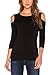Mippo Womens Fall Winter Cold Shoulder Sweaters Tops  3/4 Sleeve Plain T Shirts Cotton Blouse Tops Loose Fit Cut Out Tunic Tops Sexy Club Party Wear Black M
