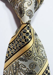Scott Alone : New Classic Yellow Gray Black 100% New Paisley Jacquard Woven Silk Men's Tie Necktie