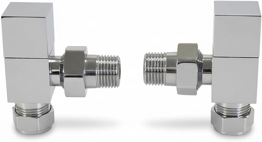 Greened House TEES Chrome Square Towel Rail Valve Set 15mm 1/2" BSP