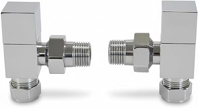 Greened House TEES Chrome Square Towel Rail Valve Set 15mm 1/2" BSP