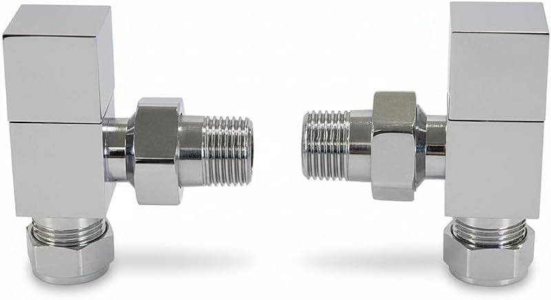 Greened House TEES Chrome Square Towel Rail Valve Set 15mm 1/2" BSP