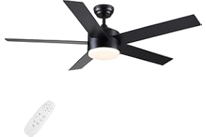 POCHFAN 52 inch Black Ceiling Fans with Lights and Remote Control, LED Dimmable 3-Color Temperatures 6-Speed, Quiet Modern Ceiling Fan for Bedroom, Living Room, Dining Room