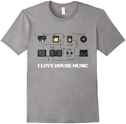 Men's I Love House Music T-Shirt Electronic Music Apparel 3XL Slate