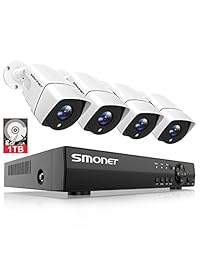 [nuevo] Sistema de cámara de seguridad 1080p, SMONET 4 canales Full HD sistema de cámara de seguridad para el hogar (disco duro de 1 TB), 4 cámaras de seguridad de 2 MP, Super visión nocturna, P2P, fácil visión remota, aplicación gratuita, sin tarifa mens