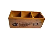 iBuy365 3 Compartment Brown Vintage Wood Desktop Office Supplies Storage Organizer/Pen Holder/Desk Organizer/TV Remote control Holder