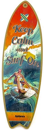 California, surf board plaques, ''keep calm and surf on''. Souvenir wood Wall Decor, size 5" x 16". 4go