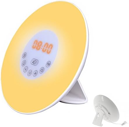 Wake Up Light Alarm Clock - Upgrade Version Sunrise &amp; Sunset Simulator - Snooze Function - 7 Colors Light - 10 Brightness Bedside Lamp - Natural Sounds - FM Radio - Touch Control - USB Charger