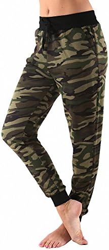 Van Hannah Women's Green Camouflage Jogger Pants with Comfortable Waist and Ankle Band with Drawstring (M, GREEN/MULTICOLORED-L60)
