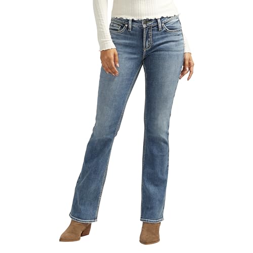 Silver Jeans Co. Women’s Elyse Mid Rise Comfort Fit Slim Bootcut Jeans, Med Wash